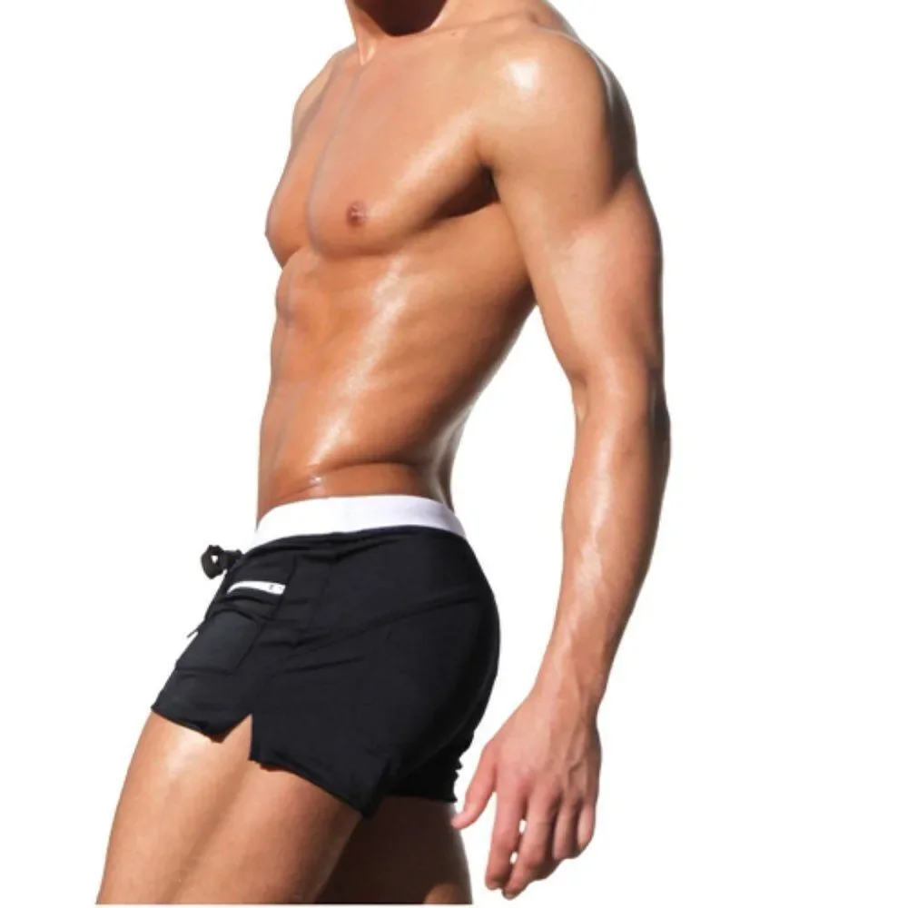 Men's Sexy Swim Trunks Front Pocket Resort Swimwear Black S